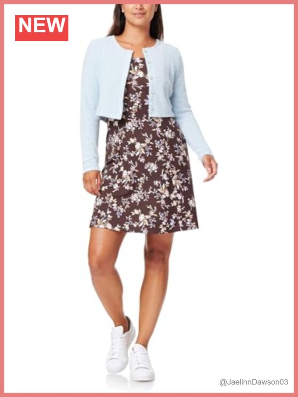 2-Piece Sweater and Dress Set Eyelash Cardigan Floral Print Swing Dress